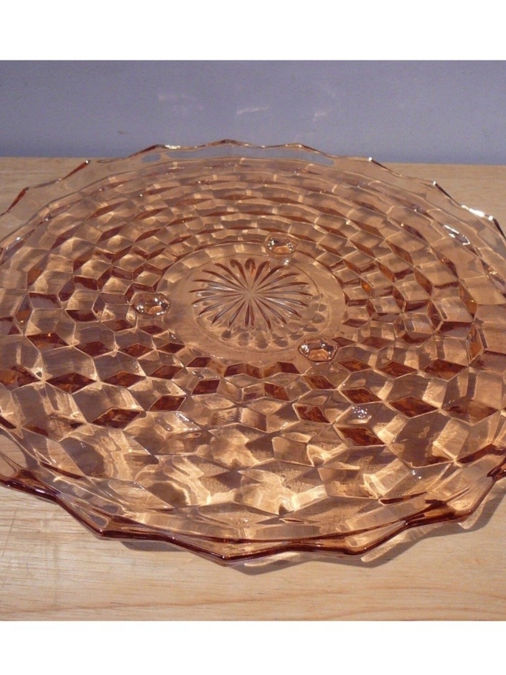 American Whitehall Peach/Pink  Footed Glass Platter By Indiana Glass